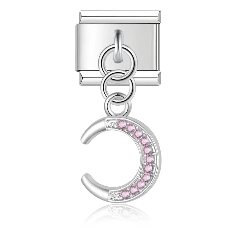 Pendentif Lune Strass Rose