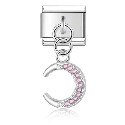 Pendentif Lune Strass Rose